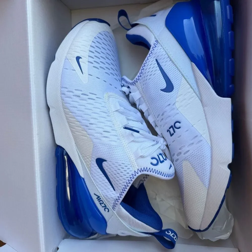 Nike Men's Air Max 270 Mesh Lace Up Athletic Shoes White Racer Blue Size 8.5 NEW